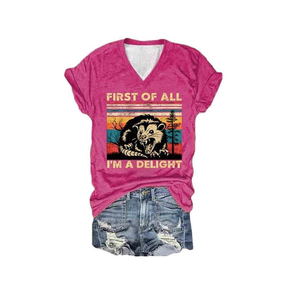 Dolkfu Refreshing Women'S Shirts Pull-on V-Neck Red Short Sleeve T-Shirts Animal Graphic Prints Casual Tops Watermelon Red,Xl