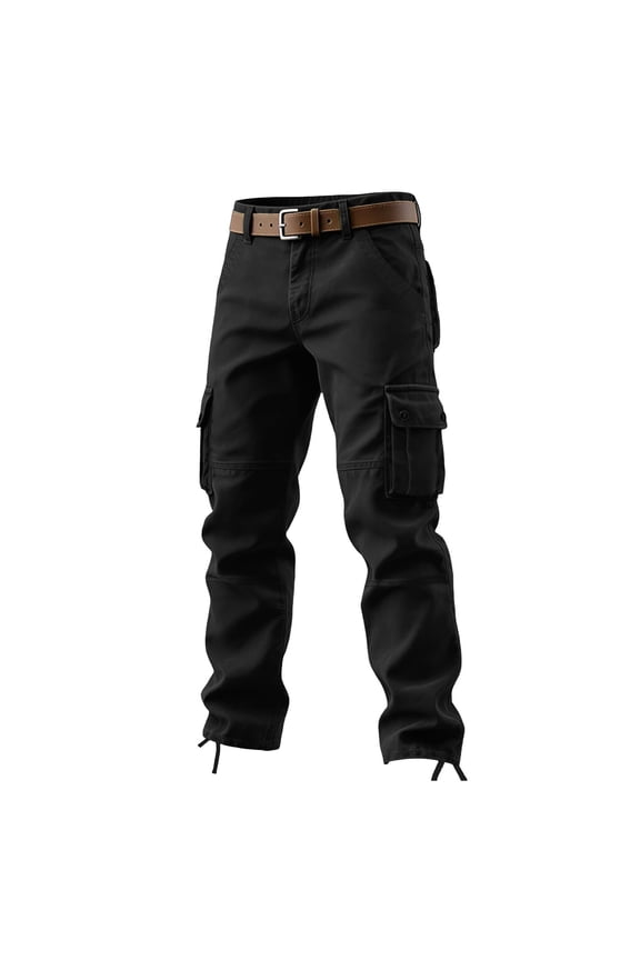 Relaxed Fit Men's Casual Pants Work Black Cargo Pants Outdoor Straight Leg Zipper Mens Trouser,34
