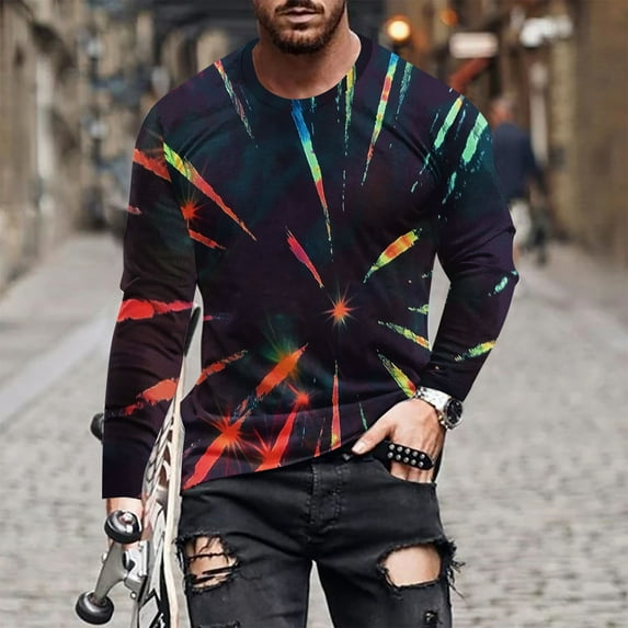 Dolkfu Relaxed Fit Shirts Mens Pullover Funny Long Sleeve Tie Dye Graphic Tees Tops Men,3X