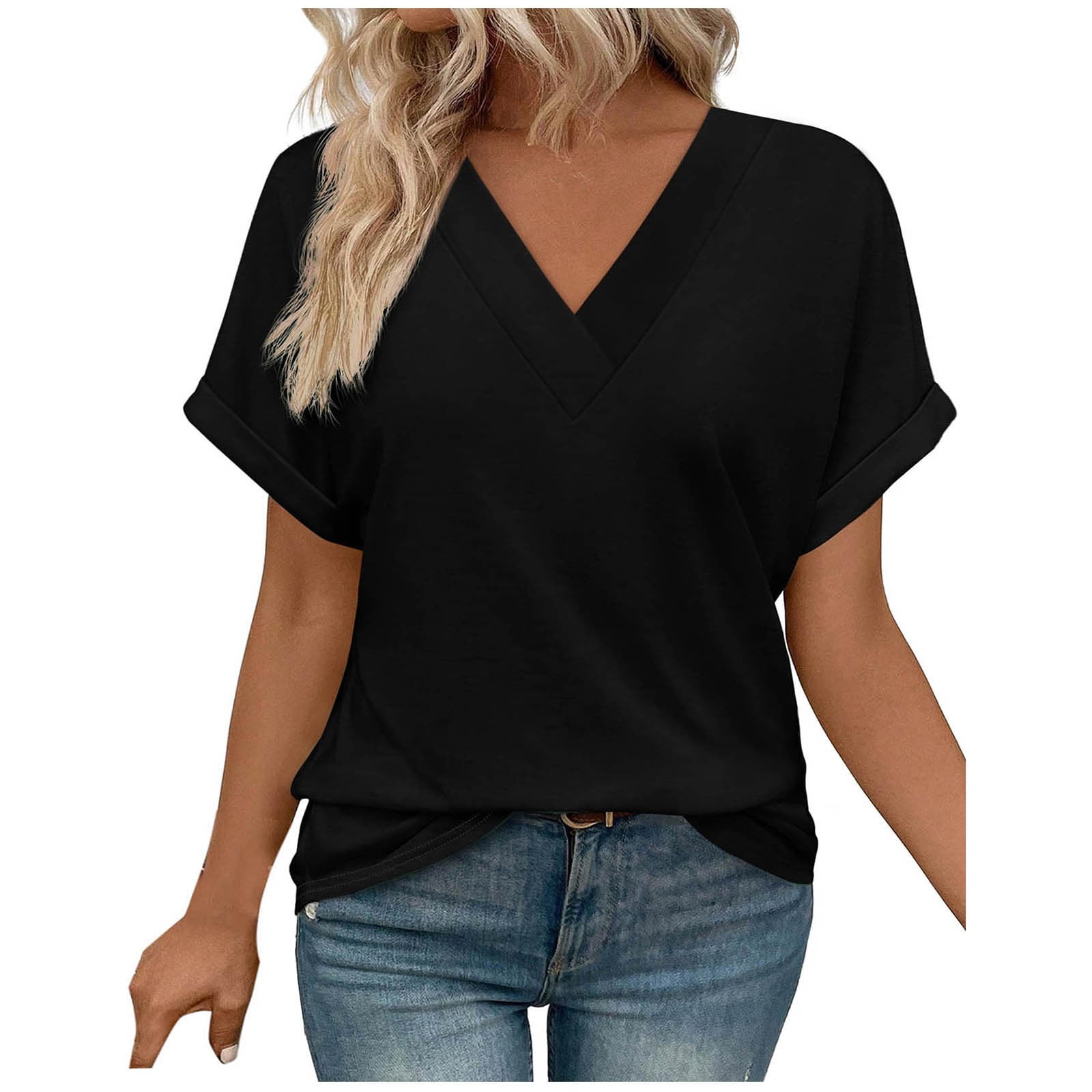 Zeraly Women's Round Neck Solid Color T-Shirt - Side Slit Casual Short Sleeve Top, Loose Fit Summer Tunic - View #5