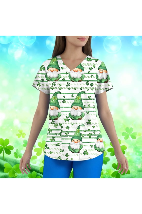 Scrub Womens Tops Short Sleeve Green V Neck Pullover Tees Nurse Irish Womens Shirts 3X