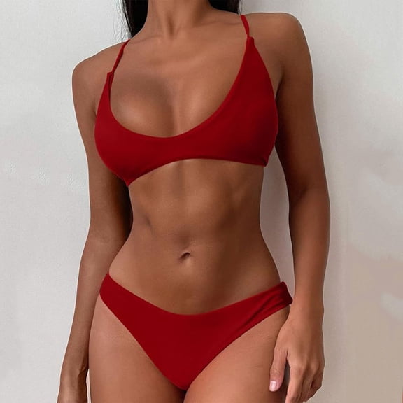 Dolkfu Sexy Plus Size Womens Swimsuits Padded Tie Back Bikini Sets Push Up High Cut Two Piece Beachwear Women L