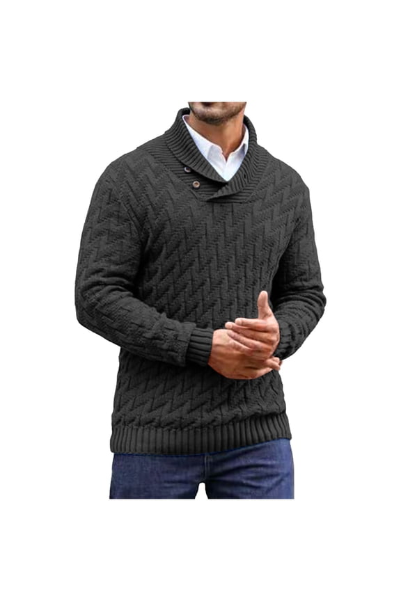 Shawl Collar Sweaters for Men Black Mock Neck Sweater Solid Slim Fit Knit Pullovers Big and Tall S
