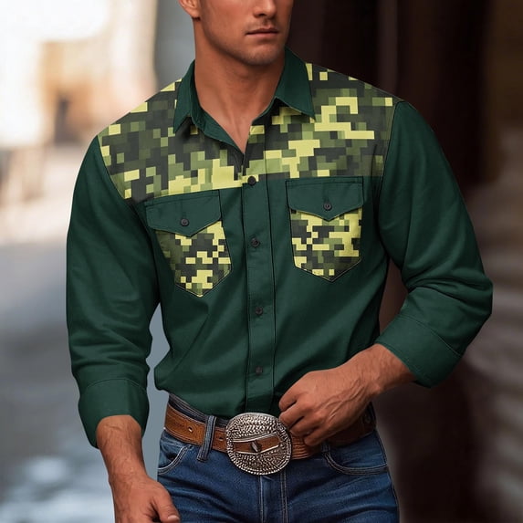 Dolkfu Shirt for Man Button Up Graphic Workwear Relaxed Fit Workwear Stretch Collared Shirt Men Tops XL