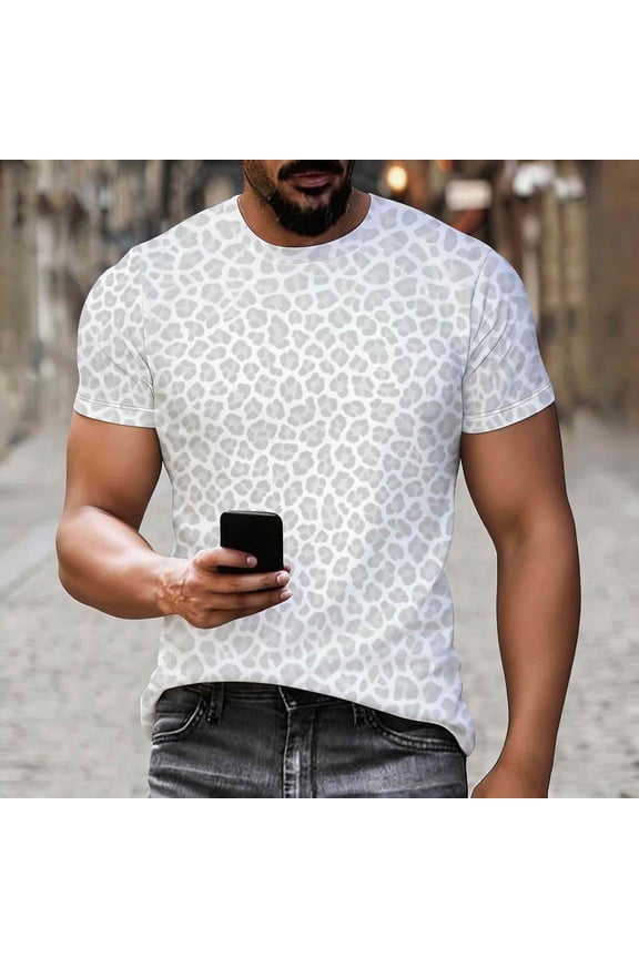 Shirts Men White Short Sleeve Graphic T Shirt Crewneck Leopard Print Active T Shirt Men XL