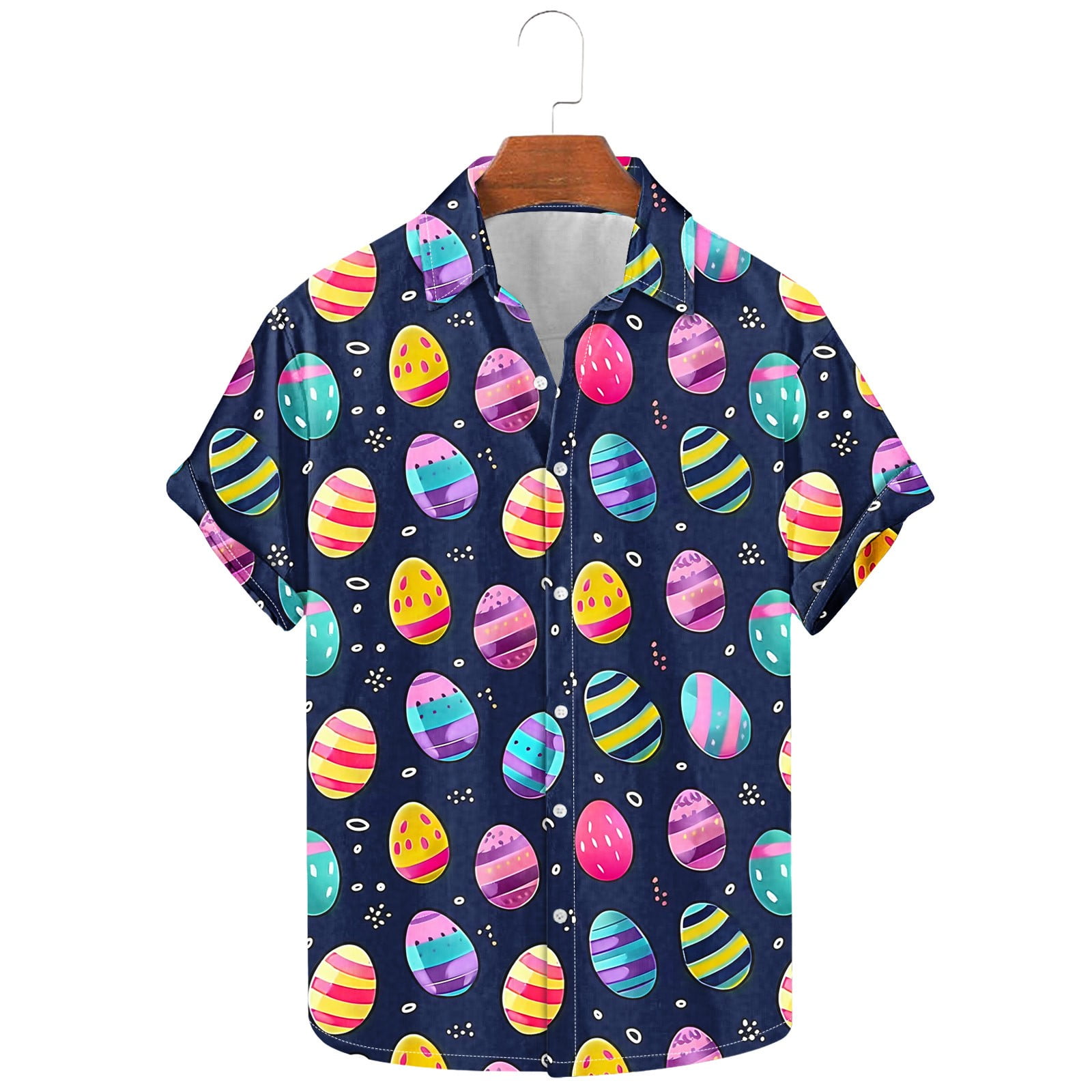 LINOCOUTON Men's Easter Button Down Shirt - Bunny Egg Chick Print Short Sleeve Casual Top