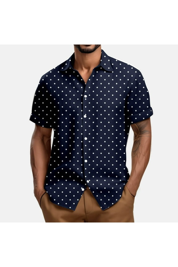 Shirts Mens Short Sleeve Blue Beach Comfy Polka Dot Performance Cuba Button Down Shirt Summer Mens Tees XL