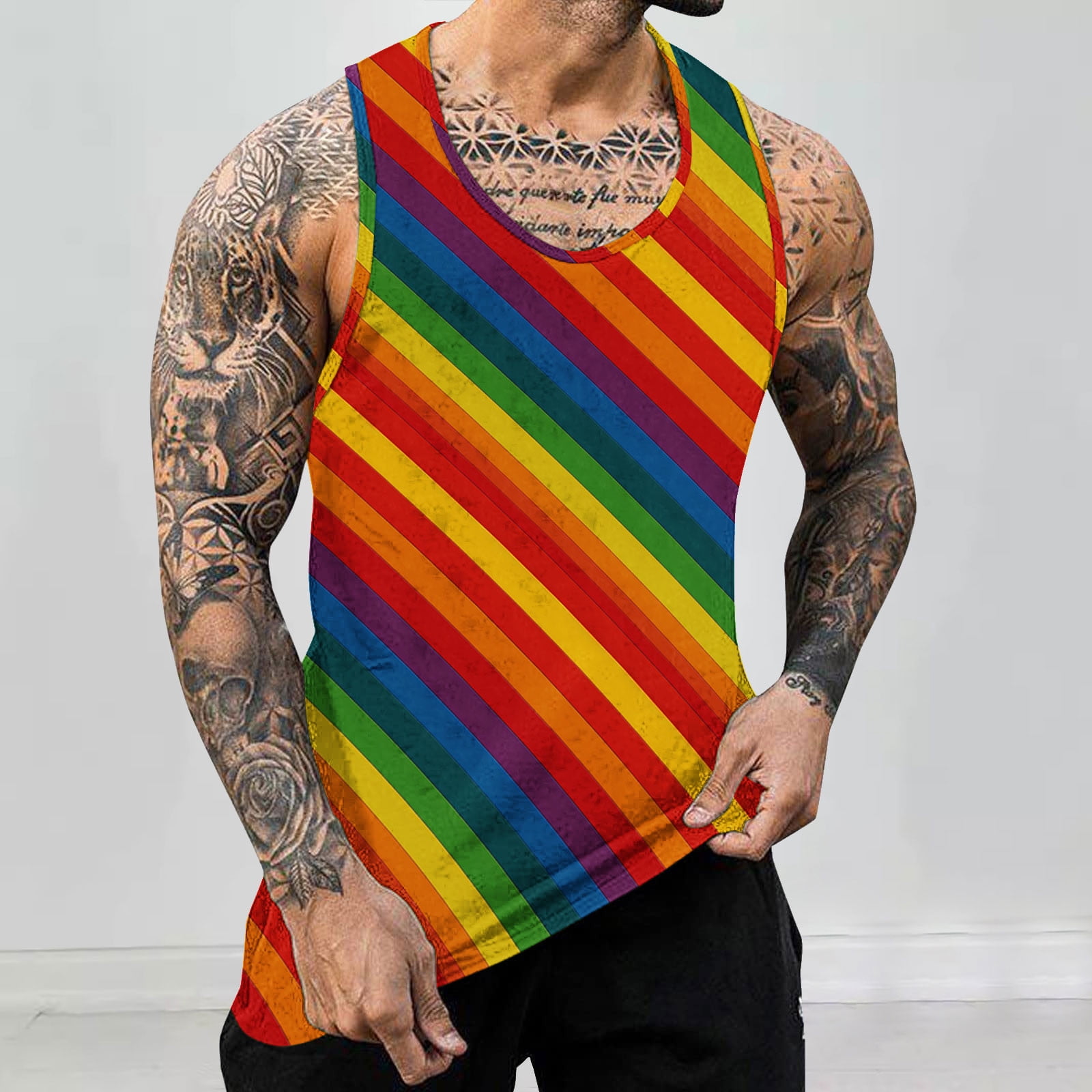 Dolkfu Shirts Mens Sleeveless Bodybuilding Casual Striped Fitness ...