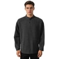 thumbnail image 1 of Dolkfu Shirts Mens Striped Henley Golf Shirts Band Collar Men Button Long Sleeve Polos M, 1 of 8