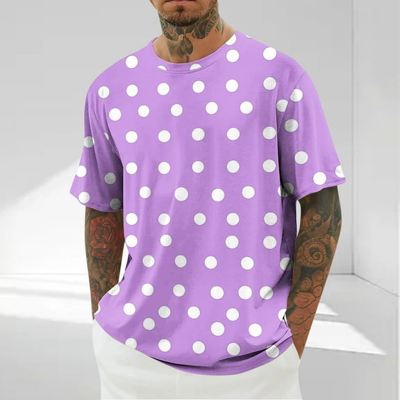 Dolkfu Shirts for Men Casual Orange Short Sleeve Crew Neck Oversize Polka Dot Breathable T-Shirt Mens Summer Tops L