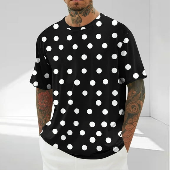 Dolkfu Shirts for Men Stylish Casual Short Sleeve Crew Neck Oversize Breathable Polka Dot T-Shirt Mens Tees 2025 L