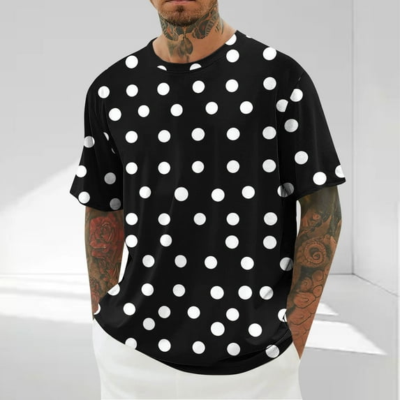 Dolkfu Shirts for Men Stylish Casual Short Sleeve Crew Neck Oversize Breathable Polka Dot T-Shirt Mens Tees 2025 L