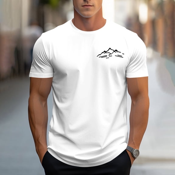 Dolkfu Shirts&nbsp;for Men Crew Neck Short Sleeve Mountain White Tops Printed Minimalist T-Shirts Summer Tops
