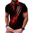 thumbnail image 1 of Dolkfu Shirts&nbsp;for Men Red Gradient Collared Short Sleeve Tops Patchwork Minimalist Polos Mens T-Shirts, 1 of 4