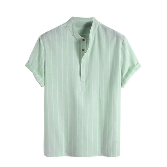 Dolkfu Short Sleeve Casual Mens Shirt Henley Cotton Linen Loose Striped Bowling Shirt Men's Tops,XXL
