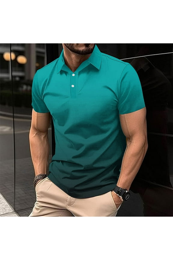 Short Sleeve Casual Mens Shirt Po-lo Bussiness Gradient Color Golf Shirts 2025 Tops for Men,3XL