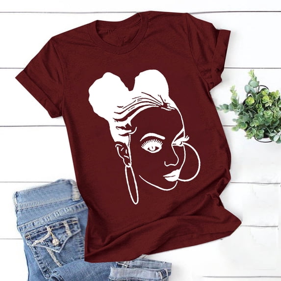 Dolkfu Pull-on Women'S Clothing Red Funny Short Sleeve Crew Neck T-Shirts Graphic Prints Polycotton Modern Pullover Casual Tops Wine,Xl