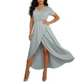 thumbnail image 1 of Dolkfu Short Sleeve Fall Dresses for Women Front High Split Gray V-Neck Mid-Length Faux-Wrap Dresses Modern Solid Flowy Relaxed Fit Dresses Gray,Xxxl, 1 of 6