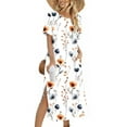 thumbnail image 1 of Dolkfu Short Sleeve Fall Dresses for Women Minimalist Multicolor Crew Neck Long Shift Dresses Relaxed Fit Flowers Side Split Dresses Multicolor,L, 1 of 6
