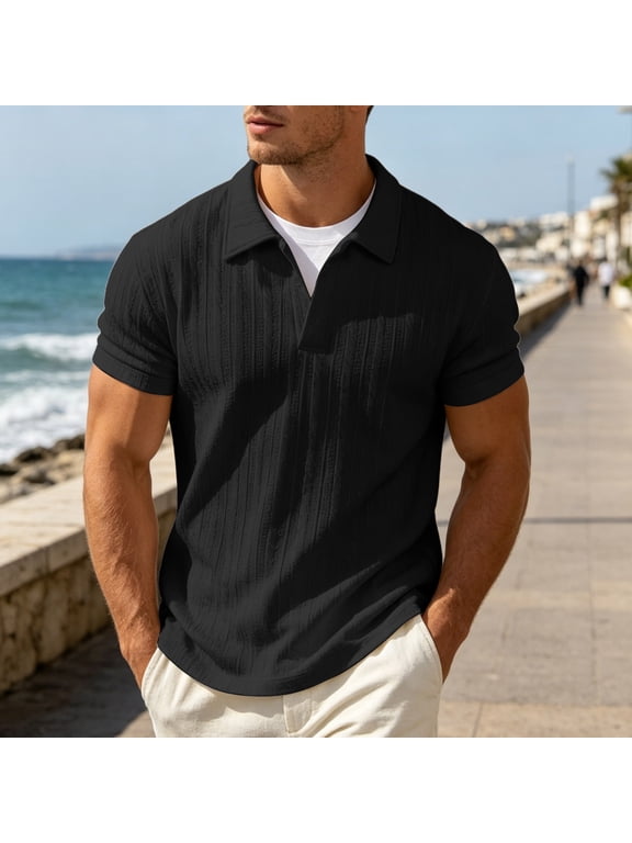 Collared Funny Shirts Black Short Sleeve Pull-on Two-Piece Double-Layer Polos Retro Solid Modern Tops Black,M