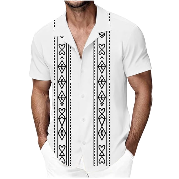 Dolkfu Short Sleeve Graphic Tees White Collared Boho Tops Paisley Retro Button-Up Shirts Mens Graphic T-Shirts