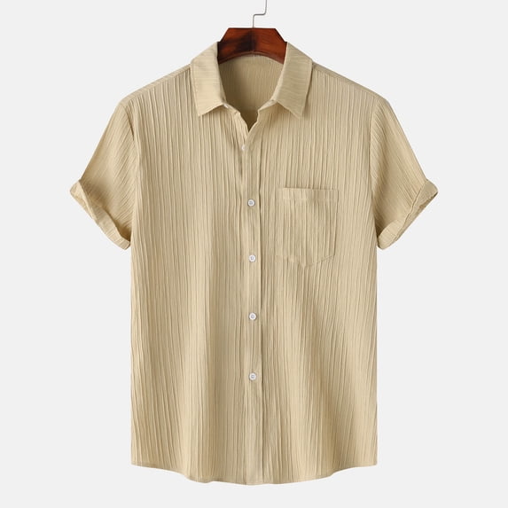 Dolkfu Short Sleeve Graphic Tees Yellow Collared Tops Solid Refreshing Button-Up Shirts True Classic Tees Men