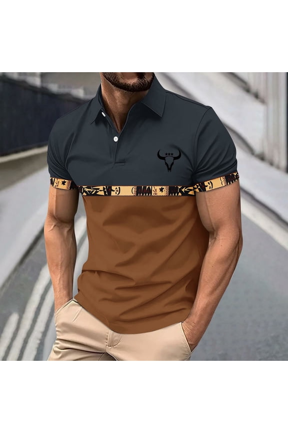Short Sleeve Graphic Tees Men Collared Brown Cow Tops Boho Paisley Polos Summer Tops