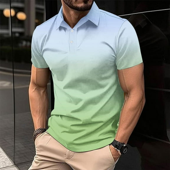 Dolkfu Short Sleeve Men's Tee Shirts Po-lo Bussiness Gradient Color Golf Shirts 2025 Mens Tops,S