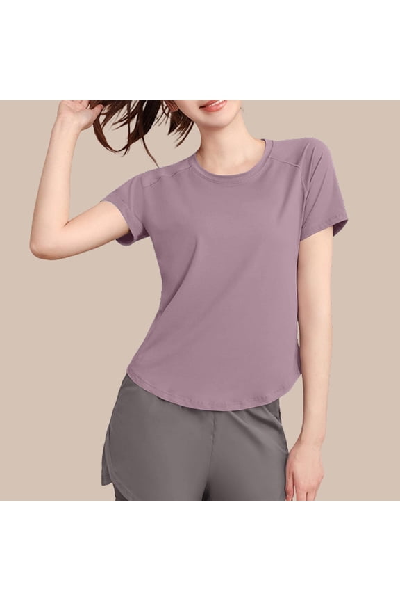Short Sleeve Oversized Graphic Tshirts for Women Pink Pull-on Crew Neck Refreshing T-Shirts Modern Casual Solid Tops Hot Pink,S