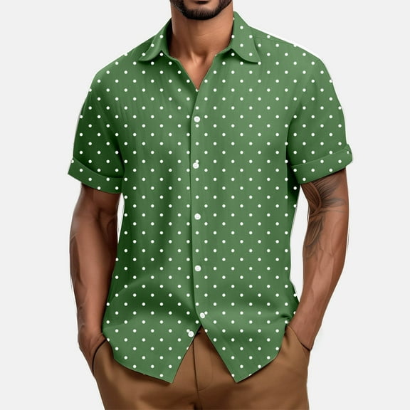 Dolkfu Short Sleeve Shirts Men Blue Beach Cuba Performance Polka Dot Comfy Button Down Shirt Mens Summer Tops L
