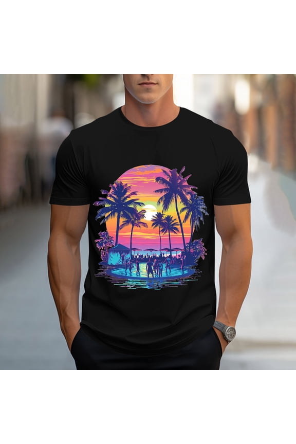 Short Sleeve Shirts&nbsp;for Men Black Hawaiian Style Crew Neck Tops Vacation-Inspired Botanical T-Shirts True Classic&nbsp;Tees&nbsp;Men