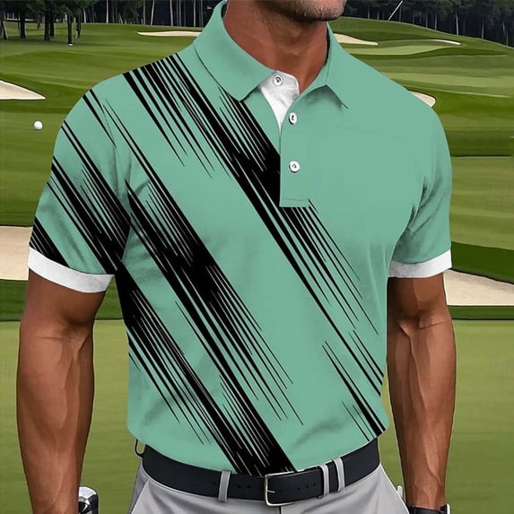 Dolkfu Short Sleeve Shirts for Men Button Collared Refreshing Green Tops Patchwork Modern Minimalist Polos Green,Xxxl