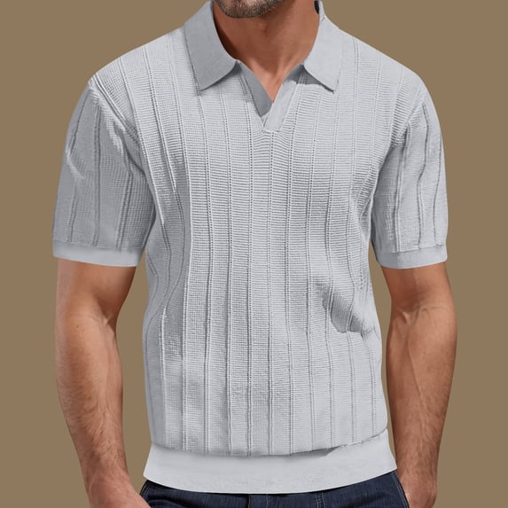 Dolkfu Short Sleeve Shirts for Men Crew Neck Striped Gray Tops Minimalist Striped Polos True Classic Tees Men