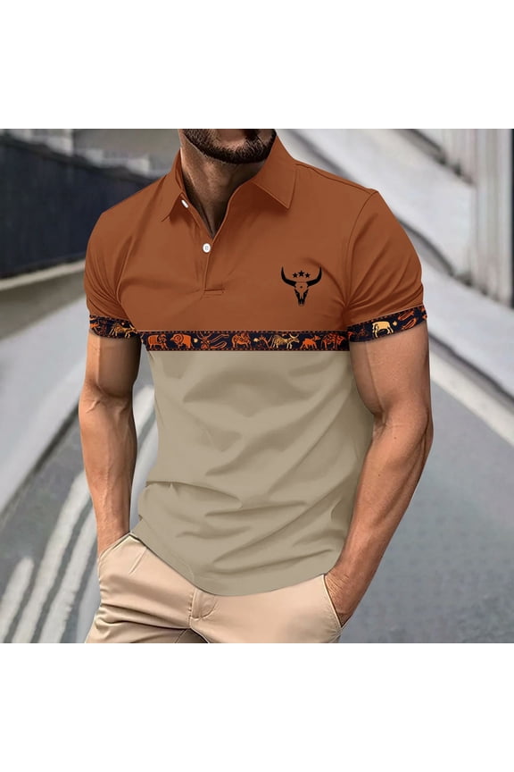 Short Sleeve T Shirts for Man Yellow Cow Collared Tops Paisley Boho Polos Dress Shirts for Men
