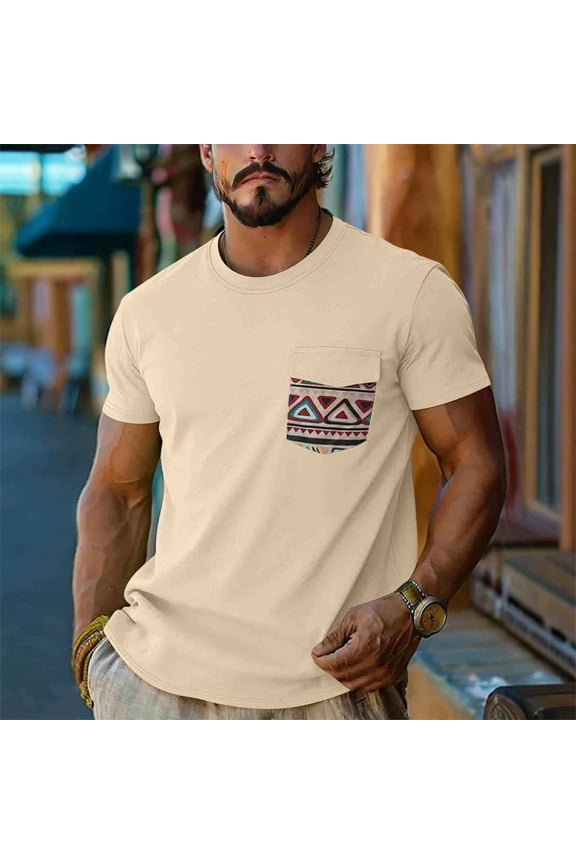 Short Sleeve T Shirts for Man Yellow Crew Neck Pull-On Retro Vintage Tops Graphic Prints Refined Modern T-Shirts Khaki,S