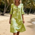 thumbnail image 1 of Dolkfu Short Sleeve Women Clothing Refreshing Mid-Length Green V-Neck Dresses Floral Classic Relaxed Fit Printed Shift Dresses Green,M, 1 of 5