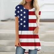 Dolkfu Short Sleeve Womens Patriotic Tops Graphic Blouse Shirts American Flag Shirts for Women