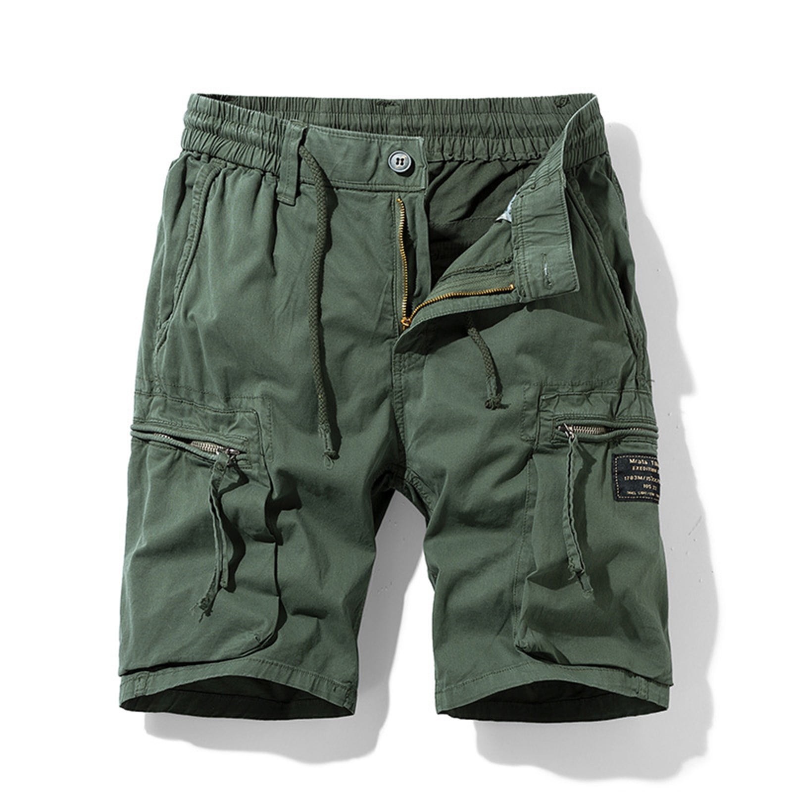 Dolkfu Short for Men Zipper AthleticFit Pockets Shorts Khaki Cargo