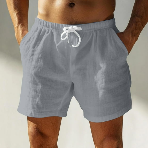 Dolkfu Shorts for Mens Drawstring Loose Fit Solid Color Washed Cotton Beach Shorts Cooling Shorts for Men,XXL