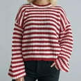 thumbnail image 1 of Dolkfu Slouchy Women's Winter Sweater Red Striped Sweater Bell Sleeve Baggy Drop Shoulder Knit Shirt Sweater Tops S, 1 of 9