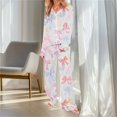 thumbnail image 1 of Dolkfu Soft Ladies Pajamas Sets Long Sleeve Button Down Pajama Sets Pants Stretch Bow Print Women Sleepwear L, 1 of 8