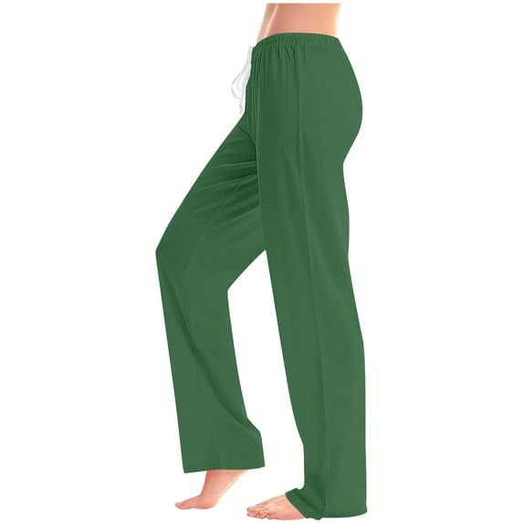 Dolkfu Solid Casual Pants Women Green Casual Pajama Pants Straight Leg Drawstring Pjs Bottoms Women Trousers L
