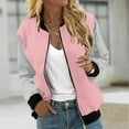 thumbnail image 1 of Dolkfu Stand Collar Jackets for Women Winter Pink Windbreaker Color Block Bomber Jacket Fall Coats for Women 2025 L, 1 of 5