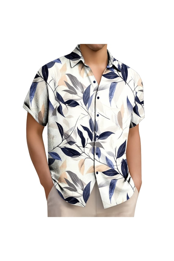 Stretch Mens Shirts Casual Stylish Short Sleeve Graphic Button Down Shirt Summer Loose Tropical Mens T-Shirts,L