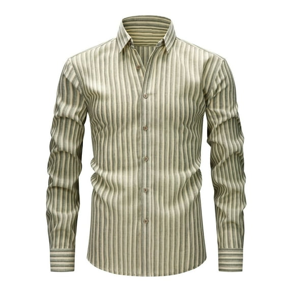 Dolkfu Striped Fall Shirts Men Business Long Sleeve Workwear Formal Solid Dress Shirts Tops for Men Trendy XL