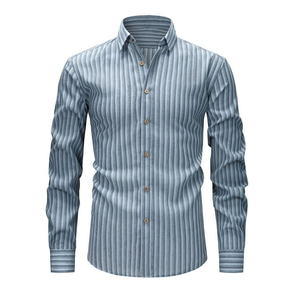 Dolkfu Striped Mens Tee Shirt Long Sleeve Business Workwear Formal Solid Dress Shirts 2025 Tops for Men M