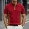 thumbnail image 1 of Dolkfu Summer Shirt Mens Button Regular Fit Corduroy Golf Shirts Color Block Mens Mock Neck Short Sleeve Polos XXL, 1 of 4