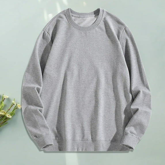 Dolkfu Summer Shirts Men Plus Size Cotton Loose Crew Neck Solid Long Sleeve Sweatshirt Tops for Men,XL