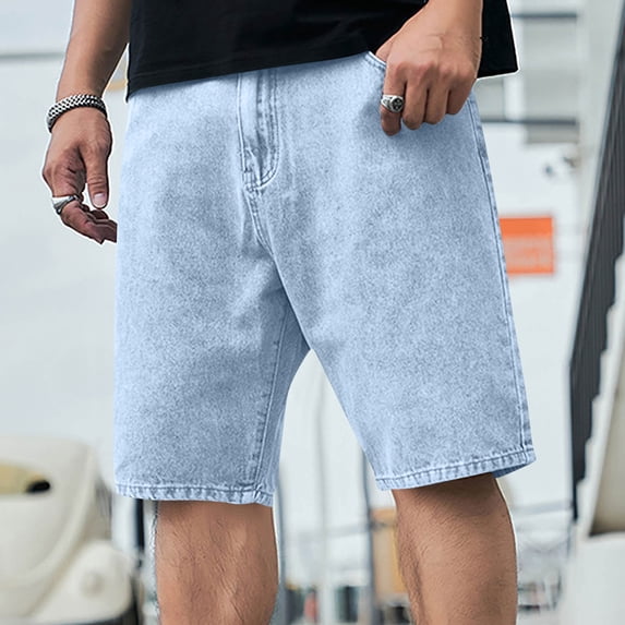 Dolkfu Summer Shorts Men Drawstring Denim Loose Jean Shorts Classic Fit Elastic Waist Tapered Mens 5 Inch Shorts 36