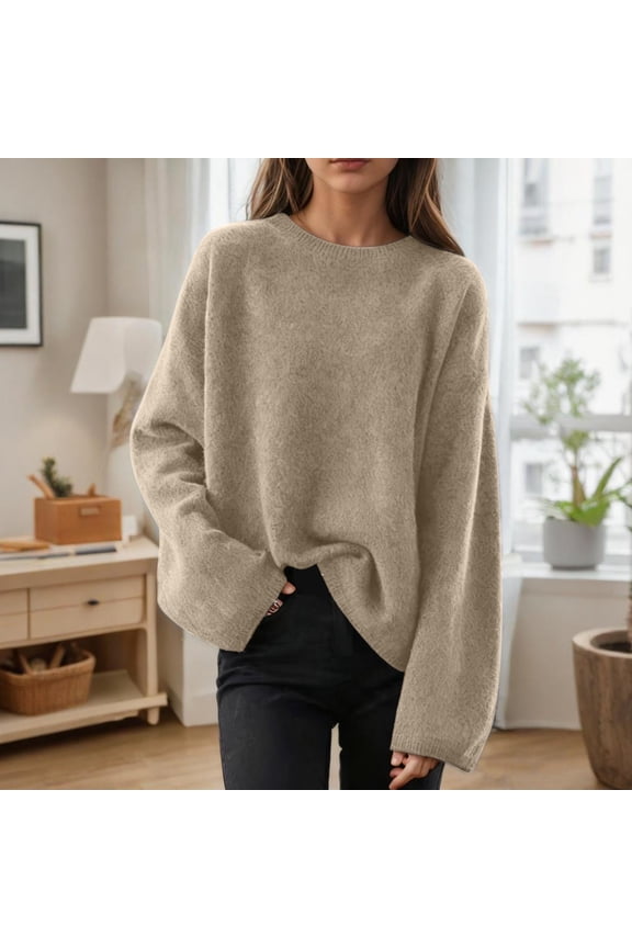 Sweater for Women Slouchy Crew Neck Long Sleeve Yellow Sweater Solid Pullover Baggy Knit Shirt Tops for Women XL